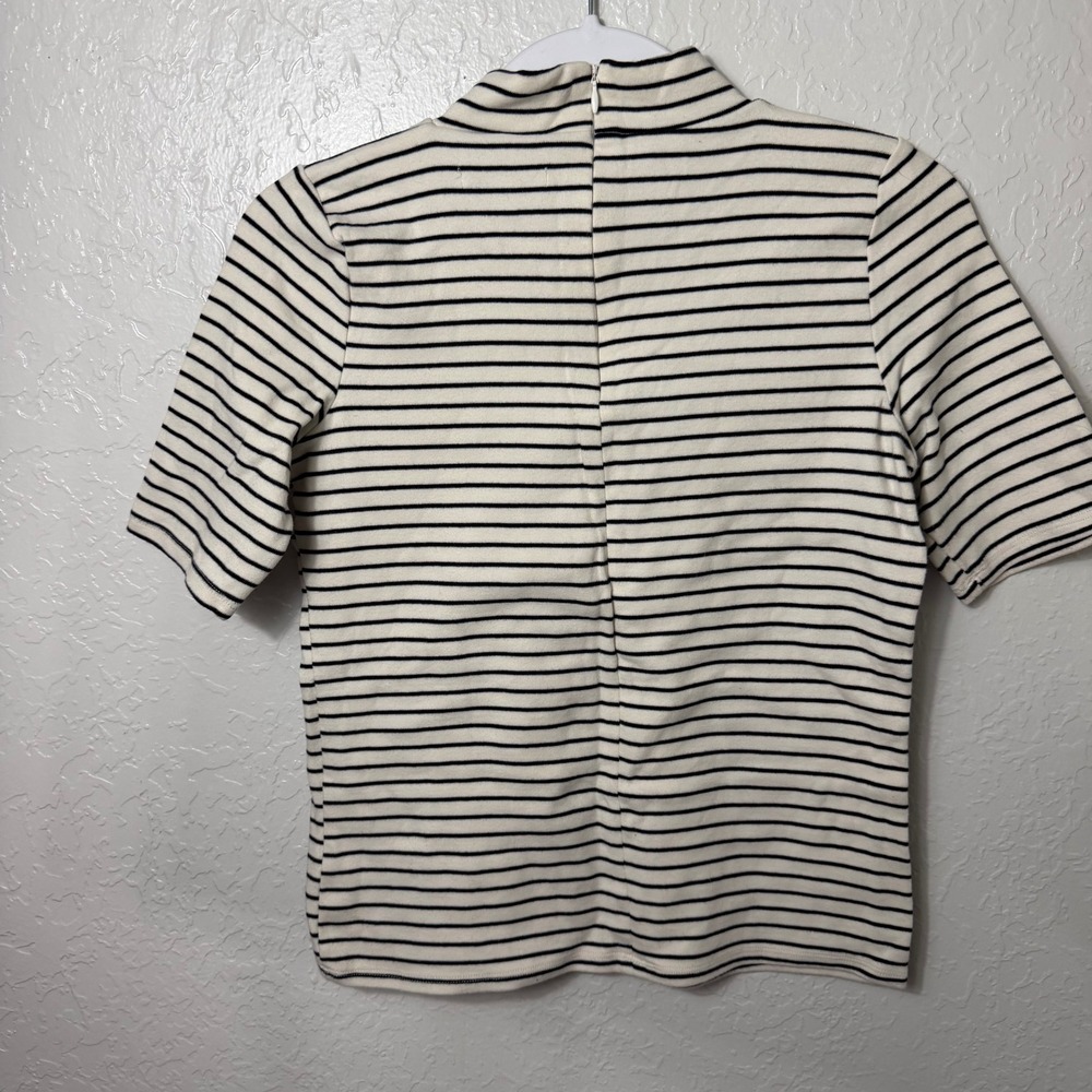 Abercrombie & Fitch Essentials Mock Neck Striped Short Sleeve Top Cream Black M - Picture 5 of 11